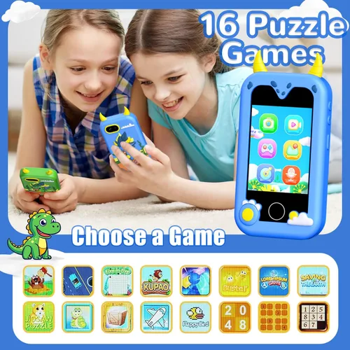 Vista 4 de Teléfono de juguete para niños, juguetes de teléfono inteligente con cámara dual - regalo de Navidad y cumpleaños para niños de 3 a 12 años