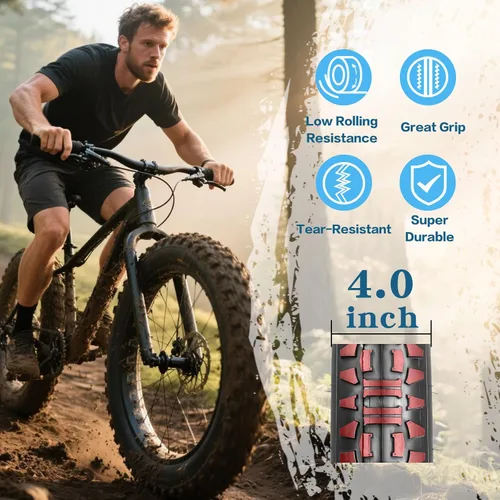 Vista 5 de 20x4.0 26x4.0 pulgadas Fat Bike Neumáticos MTB Bicicletas Reemplazo para Mountain Snow All Terrian Trail Bicicletas Triciclo