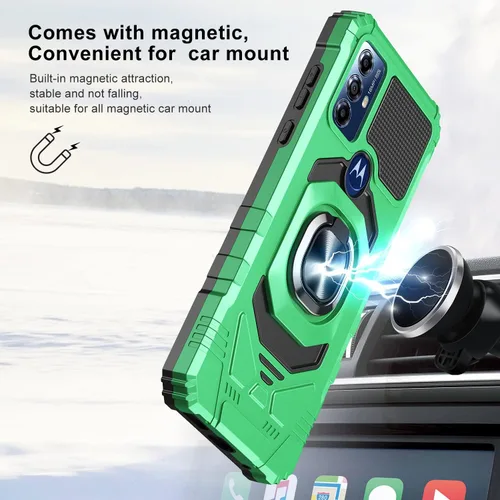 Vista 5 de Funda para Motorola G Play 2023, con protector de pantalla de vidrio templado, tecnología de protección resistente, soporte integrado, resistente a
