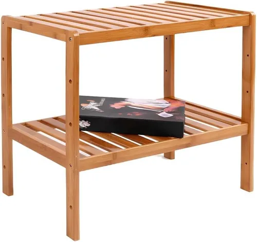 Vista 11 de Estante de almacenamiento de madera maciza con estantes ajustables, estante de almacenamiento de bambú de varios niveles para cocina, sala de estar