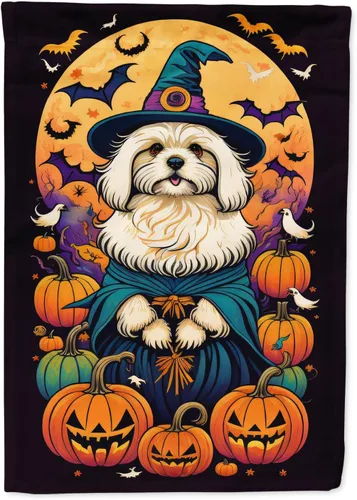 Vista 73 de Caroline's Treasures DAC1466GF - Bandera decorativa para jardín de Halloween de Affenpinscher Witchy para jardín, decoración para patio exterior