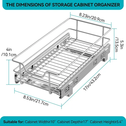 Vista 2 de Organizador de gabinete extraíble de 9 pulgadas de ancho x 17 pulgadas de profundidad, cajones deslizantes para organizadores de cocina