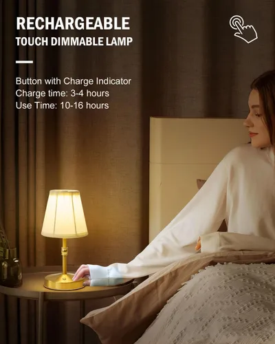Vista 3 de Lámpara Mini Inalámbrica de 5W en Oro, Lámpara Pequeña Operada con Batería de 3000 mAh, Lámparas de Mesa Pequeñas Vintage, Lámparas Recargables
