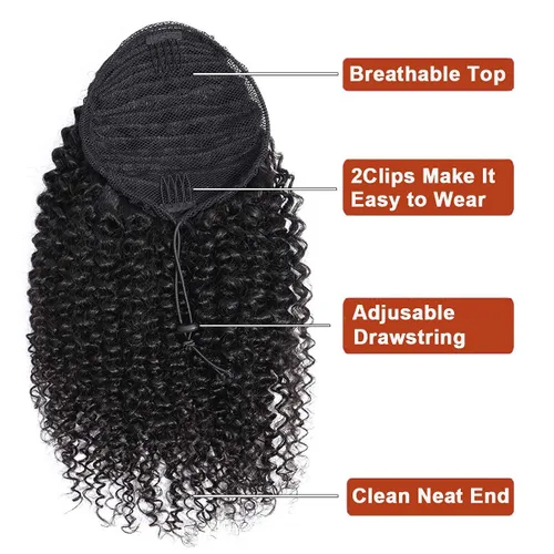 Vista 5 de Extensiones de cabello rizado para cola de caballo, cabello rizado para cola de caballo, extensión de cabello humano virgen brasileño