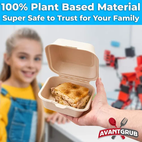 Vista 6 de Caja para llevar a prueba de grasa de 6 x 6 pulgadas, 25 unidades. Contenedor desechable para llevar para microondas con tapa con bisagras. Cajas