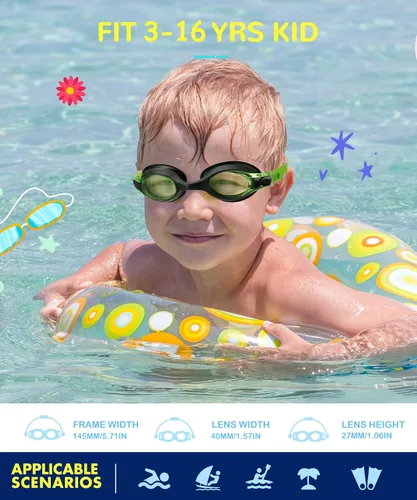 Vista 2 de NSSIW Gafas de natación para niños, gafas de natación para niños: gafas de piscina antivaho sin fugas, paquete de 2 unidades de 3 a 16 años