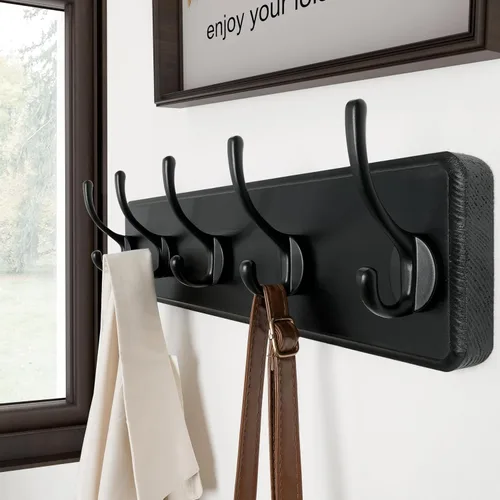 Vista 2 de SKOLOO Perchero rústico montado en la pared, perchero de madera maciza de pino, 5 ganchos para colgar ropa, batas, toallas, abrigos