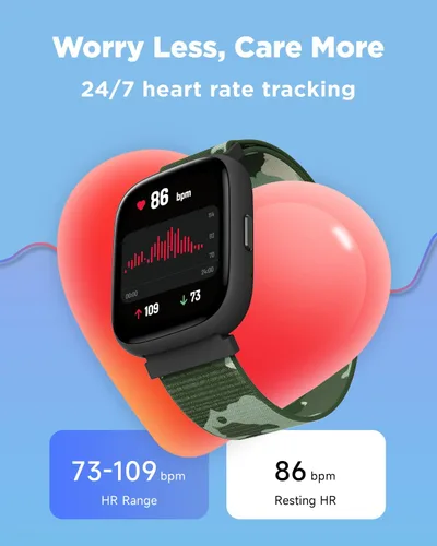 Vista 5 de BIGGERFIVE Reloj inteligente para niños, reloj de seguimiento de actividad física de 1.8 pulgadas, podómetro, frecuencia cardíaca, monitor de sueño