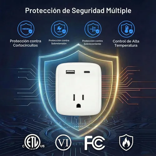 Vista 7 de Extensor de toma de pared de enchufe múltiple, adaptador divisor de salida