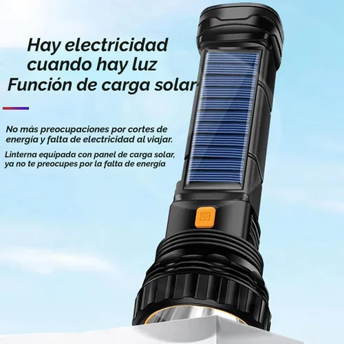 Vista 3 de Linterna LED solar / recargable multifunción de 1000 lúmenes, con luz estroboscópica de emergencia y batería de 1200 Mah, fuente de alimentación