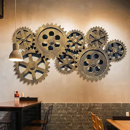 Vista 6 de TsoLay Decoración industrial de decoración de engranajes retro, decoración de pared de engranajes steampunk de 35.4 pulgadas, decoración de pared