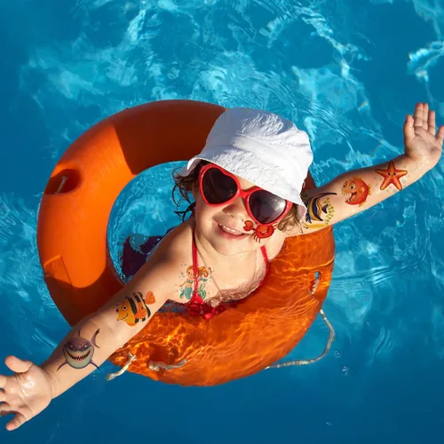 Vista 4 de CHARLENT 148 tatuajes temporales de animales oceánicos para niños, tatuajes individuales de criaturas marinas para niños y niñas, regalos de fiesta
