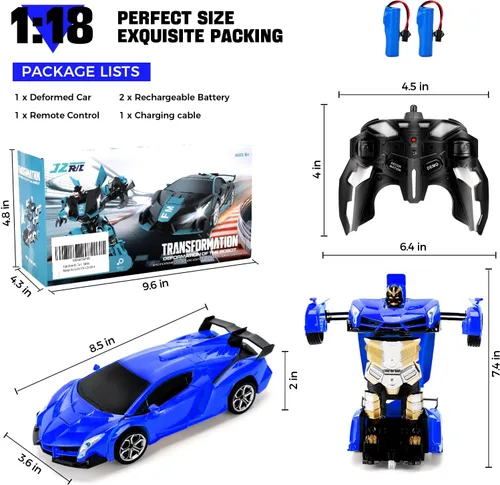 Vista 6 de Blackma Carro a Control Remoto – Transformar, Deformación con Un Botón y Deriva Giratoria de 360°, Carro RC Robot Transformable con Luz LED, Regalos