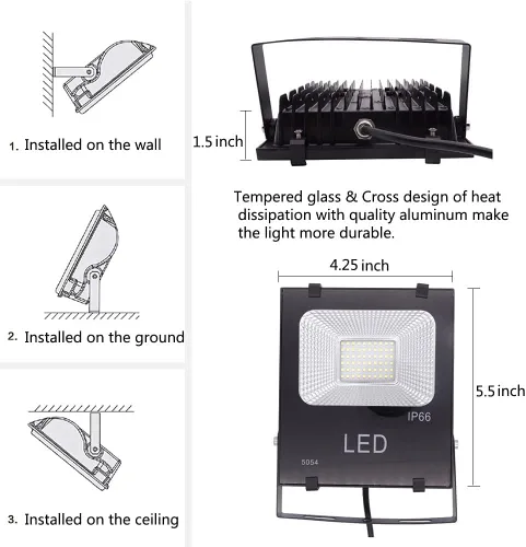 Vista 2 de Luz de inundación LED de 10 W con enchufe, luces de seguridad súper brillantes de 1000 lm, luz de trabajo al aire libre impermeable IP66, foco