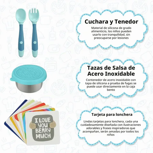 Vista 5 de Lonchera Bento para niños con contenedor térmico de sopa de 9 onzas, a prueba de fugas, 4 compartimentos con tarro de comida caliente aislado