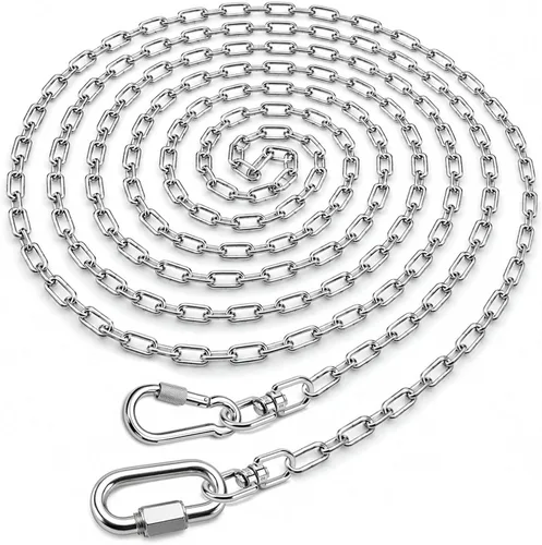 Vista 9 de Cadena de amarre para perro de 15 pies para exterior, correa de cadena de acero inoxidable resistente con resorte que absorbe los golpes para perros