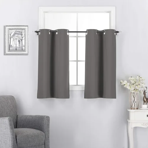 Vista 6 de Rooney Cortinas cortas negras para ventana, cortinas opacas con aislamiento con ojales, para cocina, sótano, oficina, 2 piezas, 30 x 36 pulgadas por