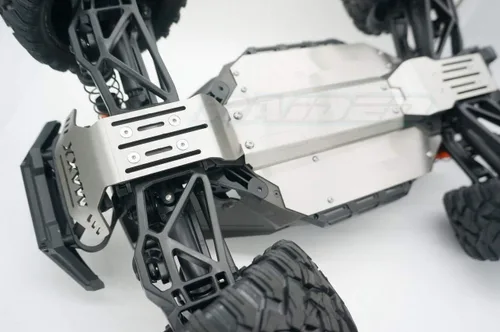 Vista 3 de V1 Versión Antigua Maxx Steel Chasis Protector Protector Armadura Delantera Centro Trasera Placa De Deslizamiento Para Traxxas V1 1/10 MAXX - Hueco