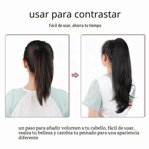 Vista 3 de Extensión de cola de caballo, Pinza de extensión de cabello de 24 pulgadas color marrón oscuro para mujeres con cabello liso, pieza de cabello