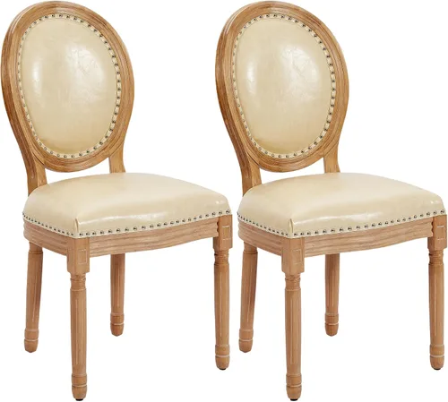 Vista 24 de Juego de 2 sillas de comedor de ratán, sillas de comedor de estilo francés rústico de mediados de siglo, sillas de comedor de acento estilo granja