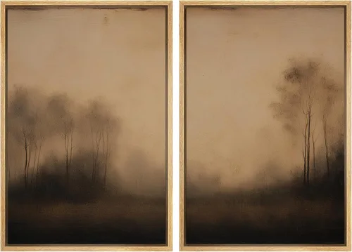 Vista 19 de MUDECOR Lienzo enmarcado para pared, bosque brumoso, reflejos, paisaje tranquilo, ilustraciones modernas, arte decorativo, bohemio, tranquilo/zen