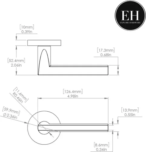 Vista 7 de Explore Hardware Palanca de puerta de paso de latón macizo champán, oro satinado para puertas de pasillo o armario