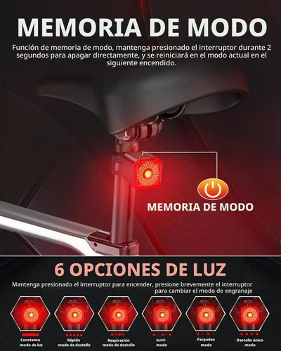 Vista 7 de Luz Trasera de Bicicleta DARKBEAM con Pantalla LED, Recargable USB-C, 6 Modos de Luz, Impermeable IP55, Luz Trasera de Bicicleta para Montar