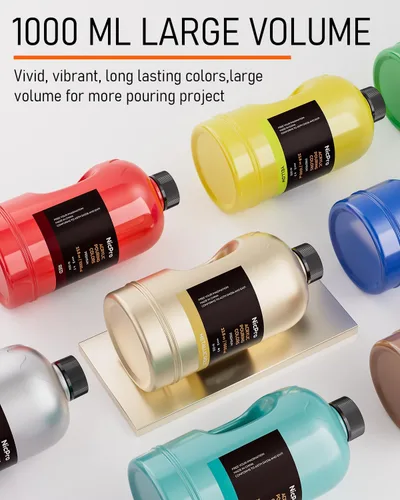 Vista 2 de Nicpro Juego de pintura acrílica para verter de 14 colores en gran cantidad (1000 ml, 33.8 oz) Kit de suministros de pintura acrílica premezclada