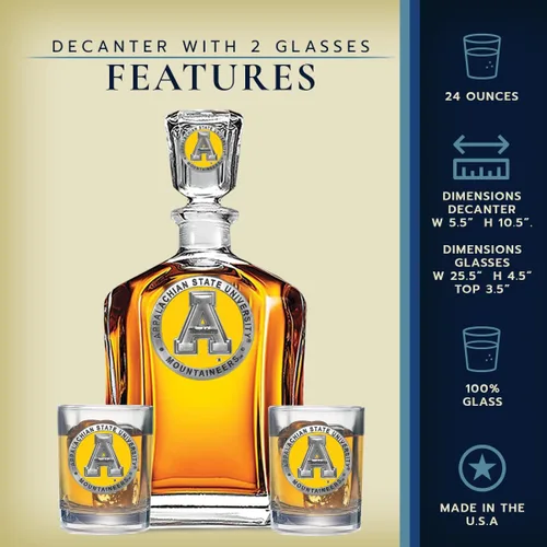 Vista 4 de Heritage Pewter Juego de decantador Appalachian State con 2 vasos combinados, vertedor de 24 onzas con 2 vasos dobles antiguos, vidrio de peltre
