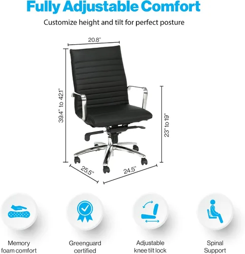 Vista 3 de NBF - Silla ergonómica de cuero sintético con respaldo medio, con memoria, color negro