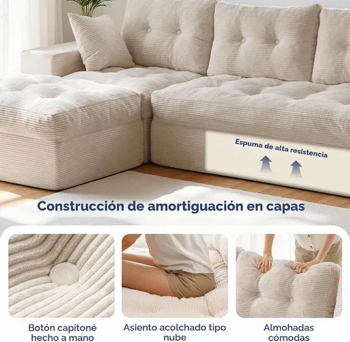 Vista 7 de MAXYOYO Sofá modular modular en forma de L de 96 pulgadas con otomana, sofá sin hueso con cojín en capas, sofá tapizado en una caja, combinación