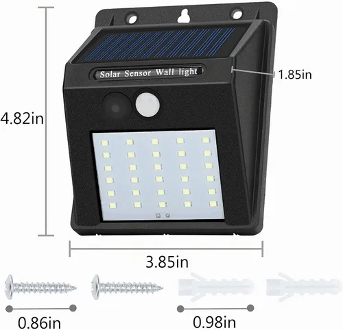 Vista 2 de Luces solares con sensor para exteriores, 30 LED, inalámbricas, impermeables, de seguridad, con sensor de movimiento solar, luces de pared