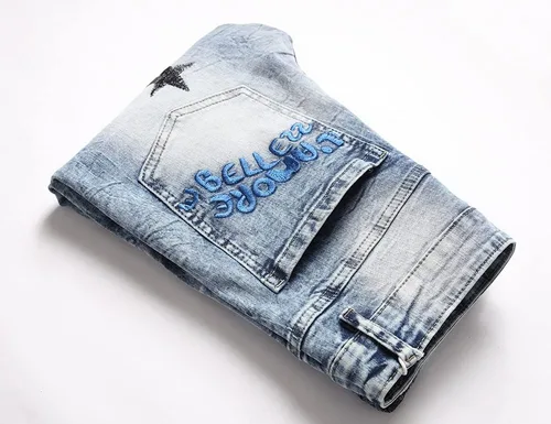 Vista 7 de Jeans ajustados para hombre, pantalones de mezclilla ajustados y estampados