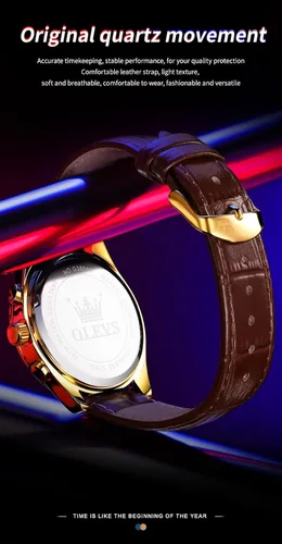 Vista 7 de OLEVS Reloj de cuarzo analógico de cuero para hombre - Reloj de pulsera cronógrafo de lujo con fecha, impermeable, luminoso - estilo de vestir