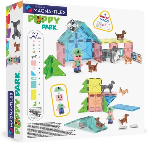 Vista 2 de MAGNA-TILES Puppy Park - Juego de construcción magnética de 27 piezas, la marca original de construcción magnética