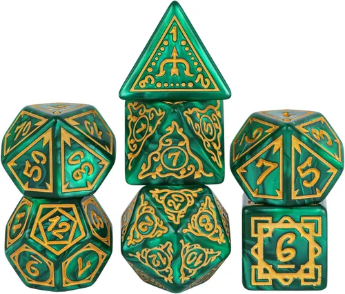 Vista 24 de Juego de 10 dados poliédricos DND (70 piezas) con 2 bolsas de cuero, juego de dados D&D para Calabozos y Dragones, juegos de mesa RPG
