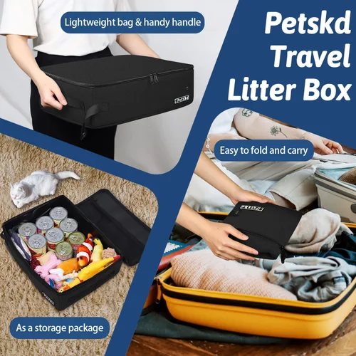 Vista 6 de Arenero portátil para gatos de viaje de Petskd con tapa y 10 bolsas desechables, a prueba de fugas y plegable, artículos de viaje esenciales