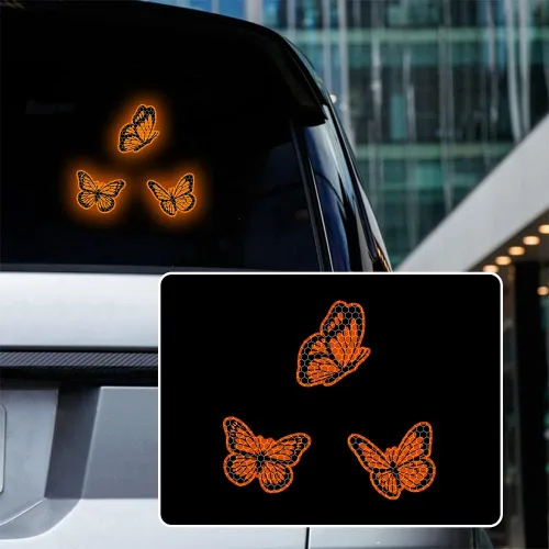 Vista 11 de Juego de 3 calcomanías reflectantes de alta intensidad para automóvil, diseño de mariposa, decoración de coche, impermeable, parachoques de coche