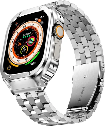 Vista 9 de SUPLINK Estuche de acero inoxidable y correa compatible con Apple Watch de 41 mm, 40 mm, 38 mm, protector de goma resistente para iWatch Apple Watch
