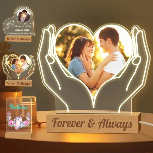 Vista 18 de Luz nocturna con foto personalizada, lámpara LED con nombre de corazón, lámpara acrílica personalizada con imagen, regalo para su novia, amante