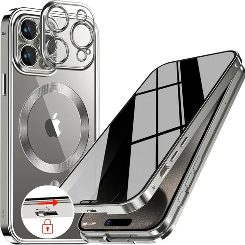 Vista 13 de Funda magnética de privacidad para iPhone 12 Pro Max con anillo de metal CD y cierre desplegable automático [compatible con MagSafe]