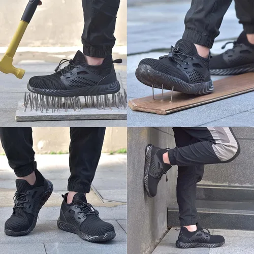 Vista 64 de SUADEX Zapatos deportivos con punta de acero para hombres y mujeres, indestructibles, ligeros, cómodos, antideslizantes, puntera compuesta