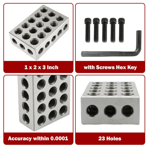 Vista 5 de findmall Bloques de 1 x 2 x 3 Pulgadas Precisión 0.0001 Juego de Bloques 1 x 2 x 3 de 23 Agujeros con Tornillos Llave Hexagonal Caja de Plástico