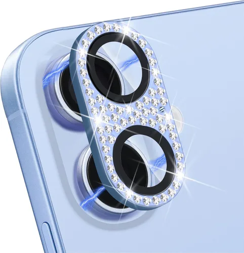Vista 43 de Protector de lente de cámara para iPhone 13 & iPhone 13 Mini, brillante con diamantes de imitación 3D con purpurina, cubierta de cámara de vidrio