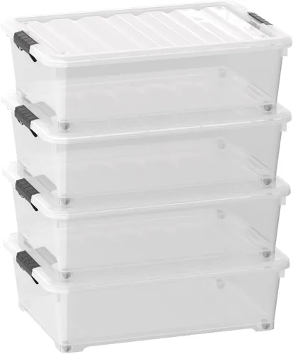 Vista 8 de Sandmovie Paquete de 4 cajas de almacenamiento de 20 cuartos de galón debajo de la cama, contenedores de plástico con ruedas y tapas, contenedores