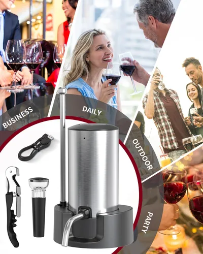 Vista 6 de CIRCLE JOY Aireador de vino eléctrico con base de almacenamiento, sacacorchos y tapón de vino al vacío, regalo de elefante blanco para amantes