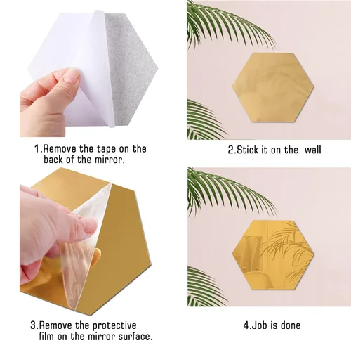 Vista 3 de RW-103 - 36 calcomanías acrílicas para espejo hexagonal, bricolaje, removibles, geométricos 3D, decoración de pared para dormitorio, sala de estar