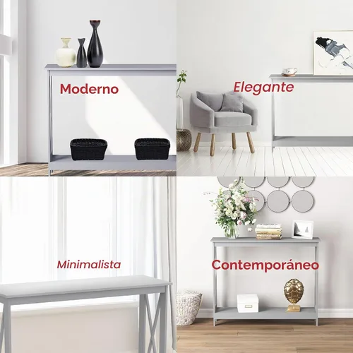Vista 7 de Safdie & Co. - Mesa consola gris, mesa de entrada de 2 capas, mesas de consola para entrada, uso como mesa de entrada, mesa de sofá o muebles