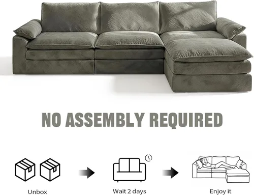 Vista 7 de Sofá modular en forma de nube de 118 pulgadas, con otomana móvil, sofá de asiento profundo de felpilla para sala de estar, sin montaje, gris
