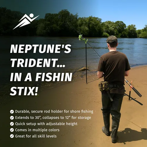 Vista 2 de FISHIN' STIX - Kit listo para pescar, incluye soporte para caña de 30 pulgadas, trípode de soporte todo terreno y alarma de mordida